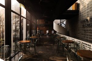 báo giá thi công trần nhựa long điền | Warm indoor view of a stylish coffee shop with natural light in Hải Phòng, Vietnam.